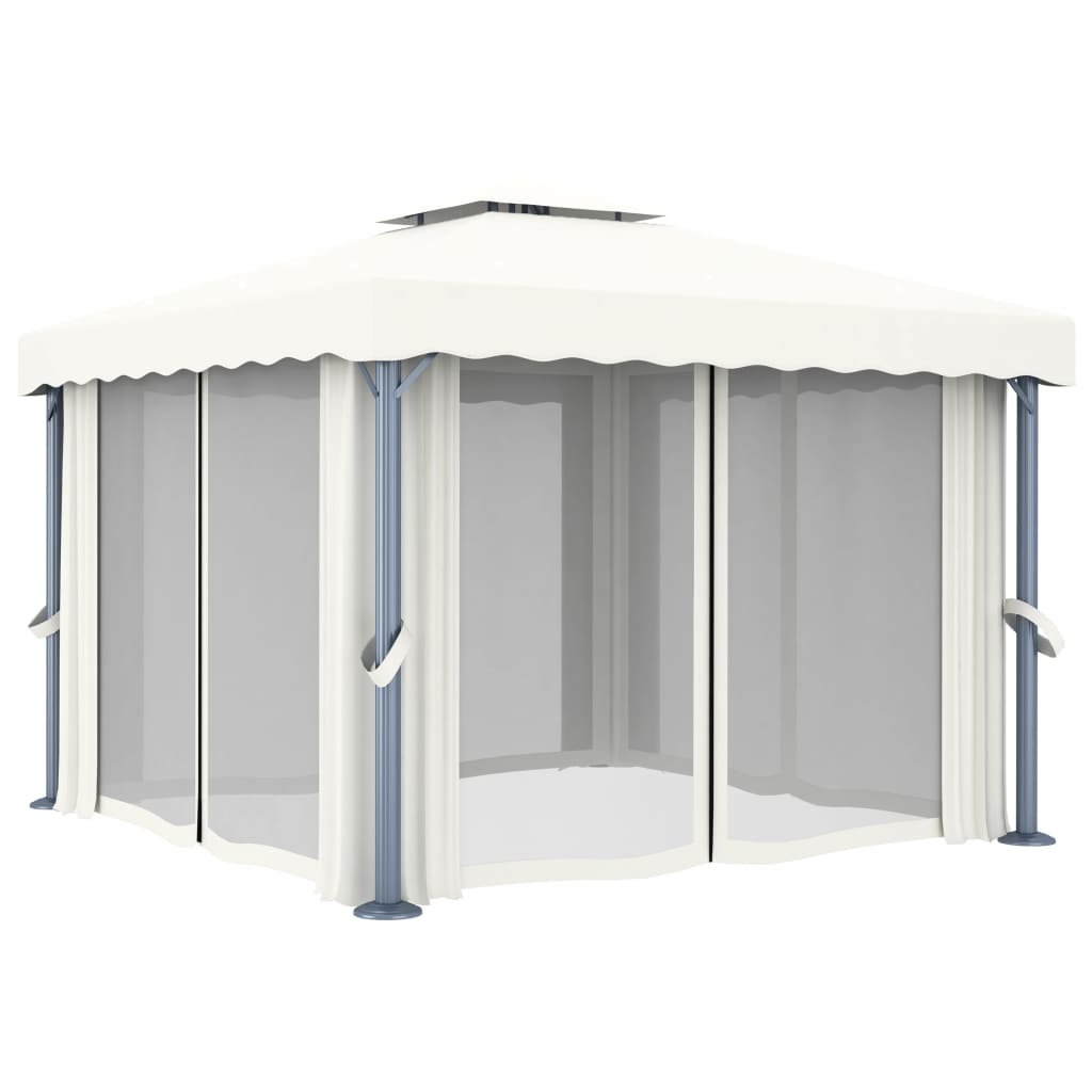 VidaXL Prieel met gordijn 3x3m aluminium crèmewit