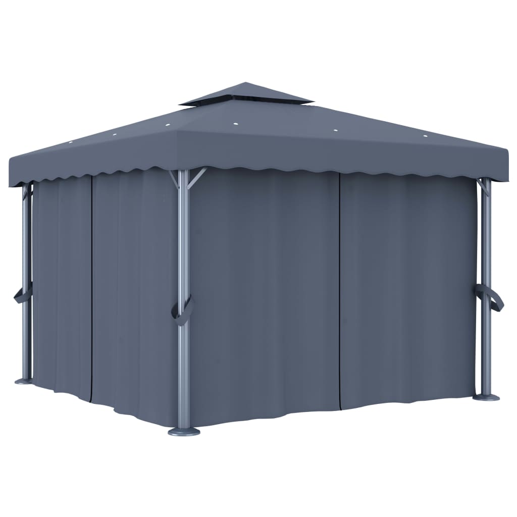 VidaXL Prieel met gordijn 3x3m aluminium antraciet