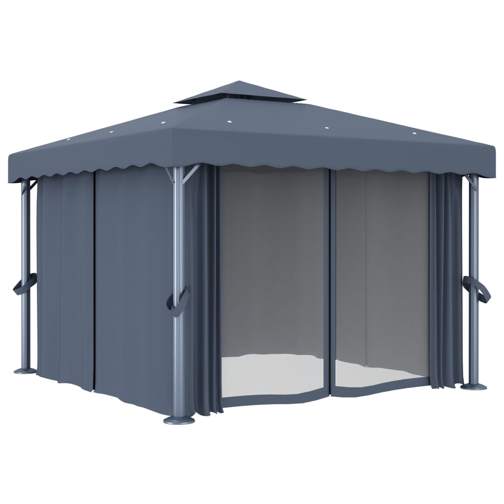 VidaXL Prieel met gordijn 3x3m aluminium antraciet