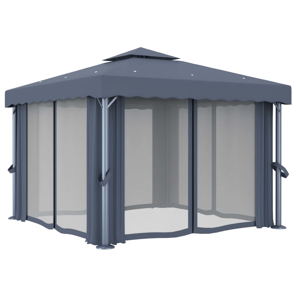 VidaXL Prieel met gordijn 3x3m aluminium antraciet
