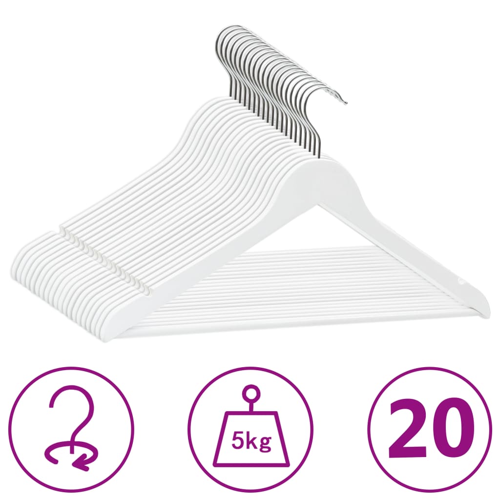 Vidaxl 20-delige kledinghangerset antislip hardhout wit
