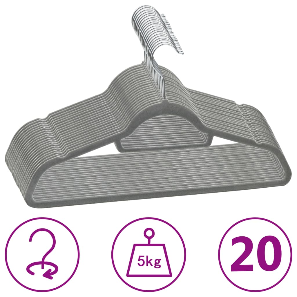 Vidaxl 20-delige kledinghangerset antislip fluweel grijs