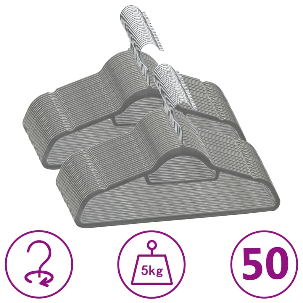 Vidaxl 50-delige kledinghangerset antislip fluweel grijs