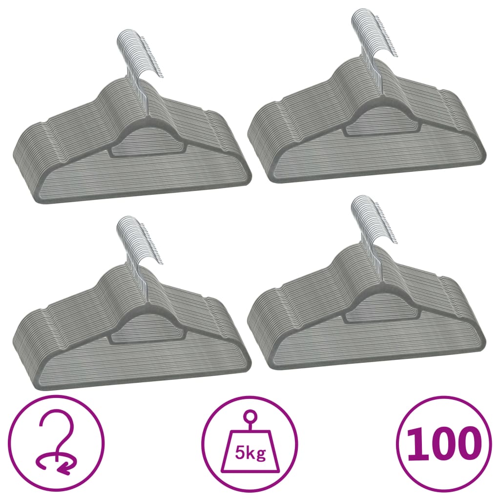Vidaxl 100-delige kledinghangerset antislip fluweel grijs