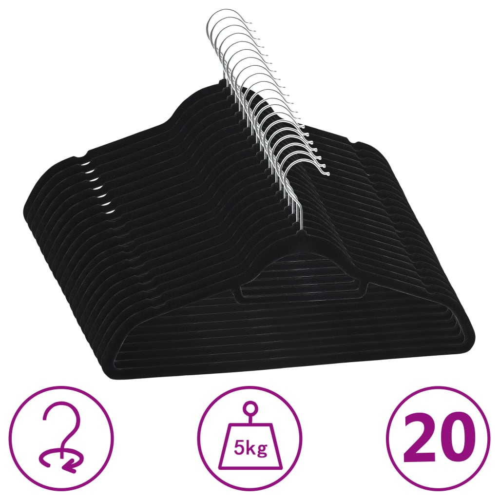 Vidaxl 20-delige kledinghangerset antislip fluweel zwart