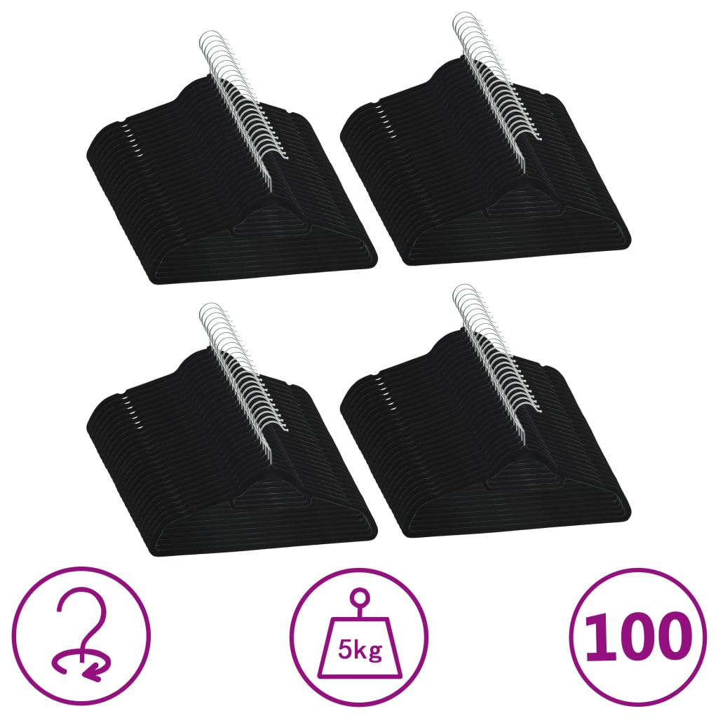 Vidaxl 100-delige kledinghangerset antislip fluweel zwart