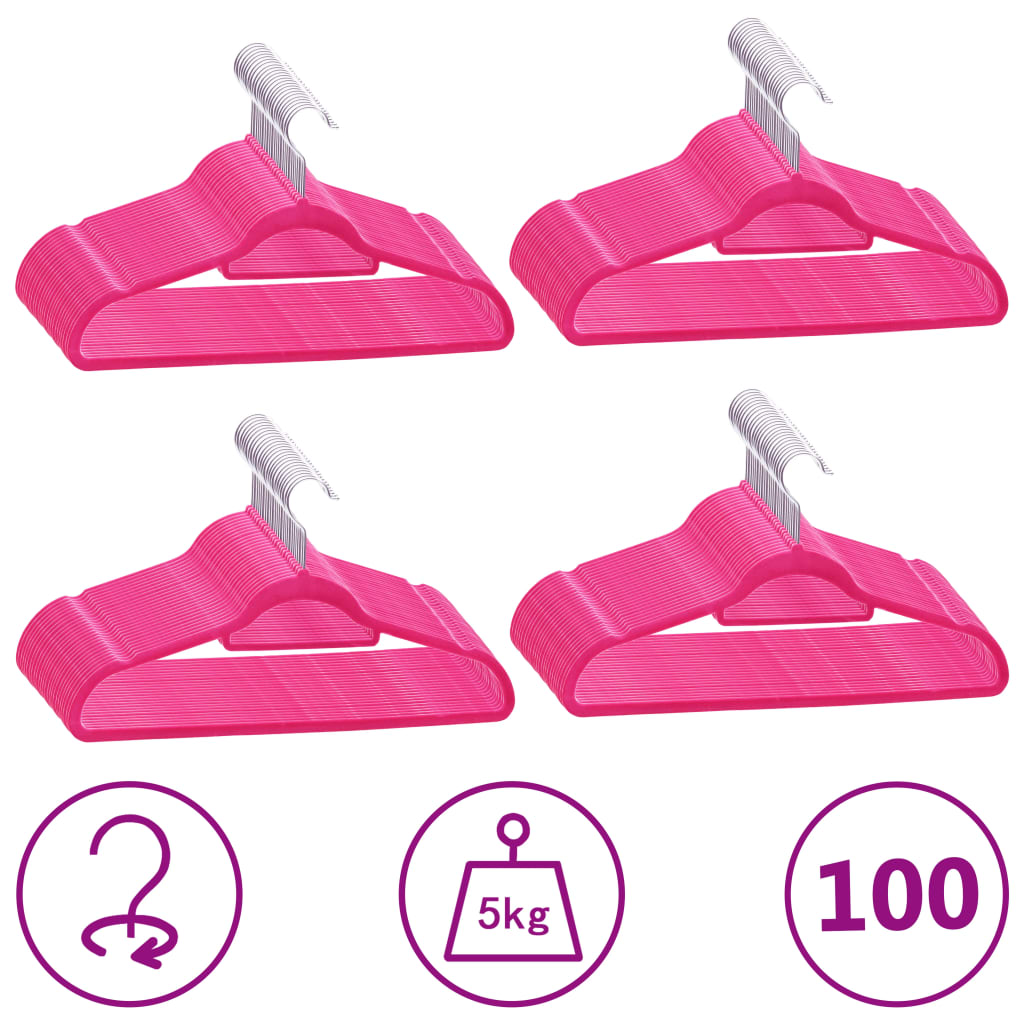 Vidaxl 100-delige kledinghangerset antislip fluweel roze