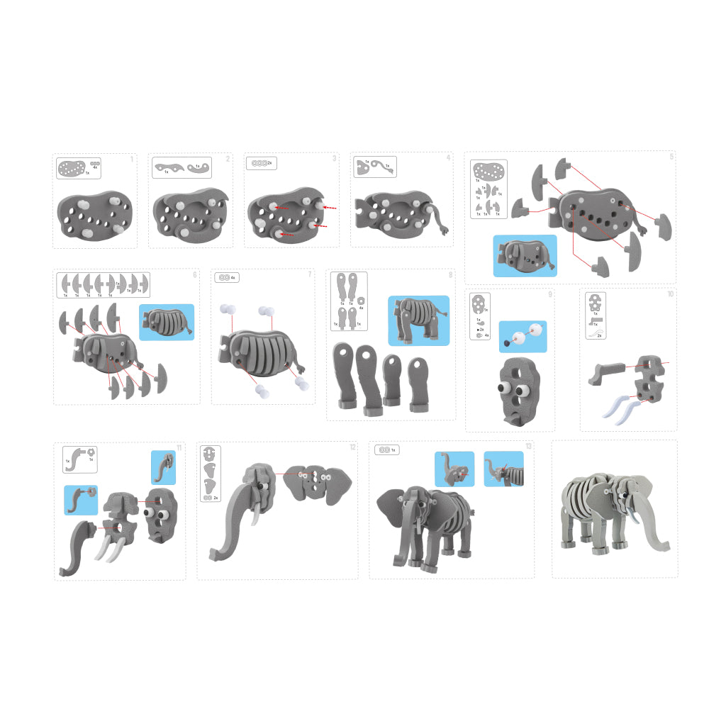 Toi-toys 3d puzzel olifant junior 31,5 cm foam grijs 75-delig