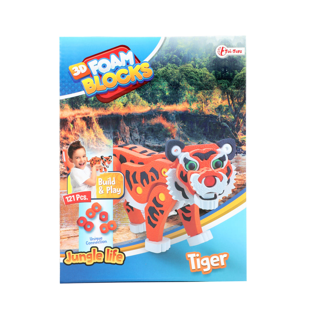 Toi-toys 3d puzzel tijger junior 31,5 cm foam oranje 121-delig