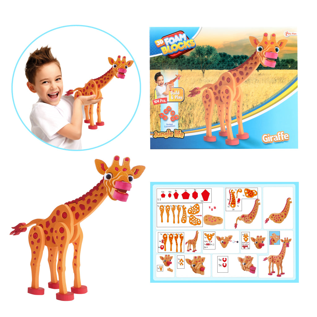 Toi-toys 3d-puzzel giraffe junior 31,5 cm foam oranje 104-delig