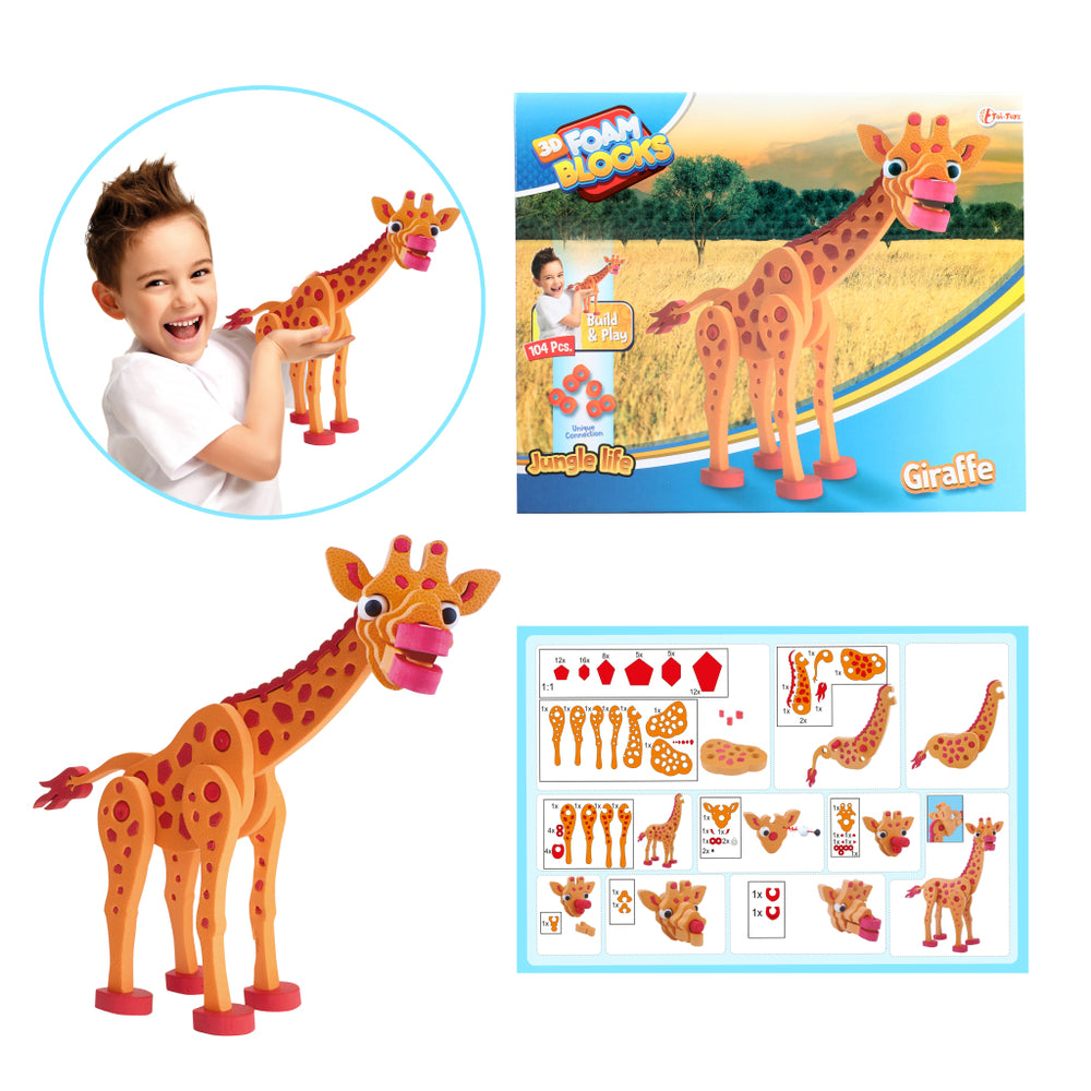 Toi-toys 3d puzzel giraffe junior 31,5 cm foam oranje 104-delig