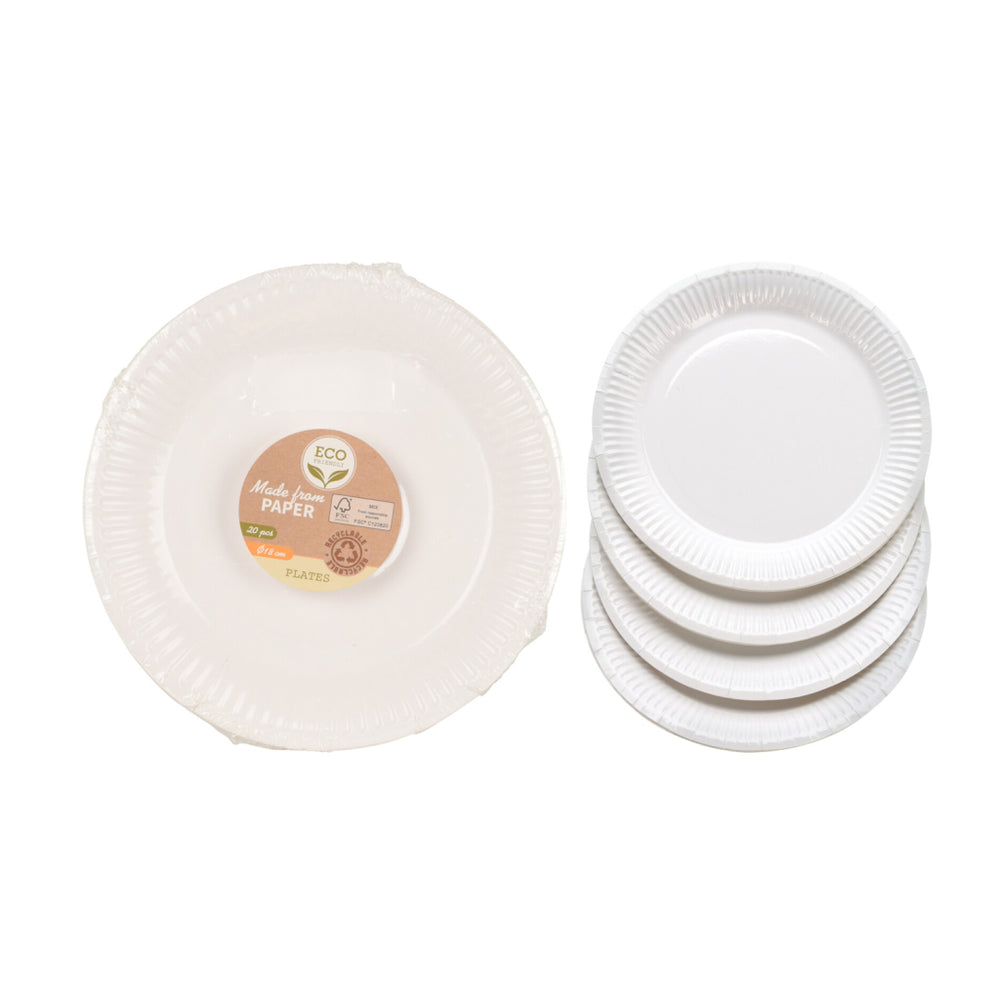 Basis papieren borden 18 cm 20 stuks wit