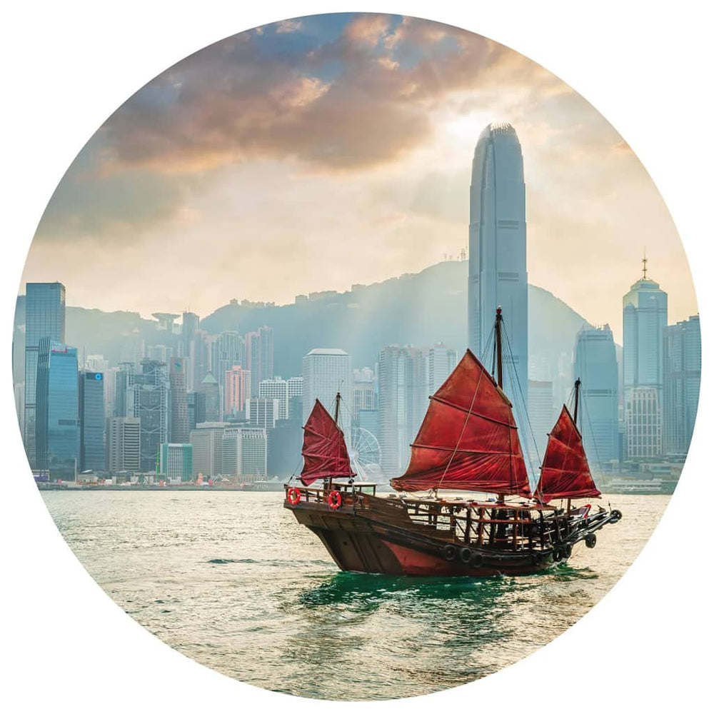 WallArt WallArt Behangcirkel Skyline met Junk Boat 142,5 cm