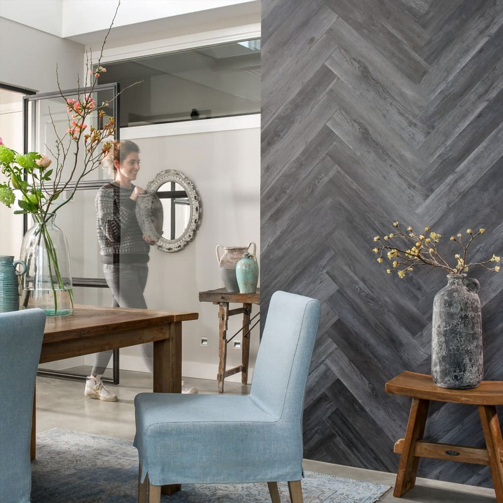 Wandkunst planken hout-look schuurhout eiken asgrijs