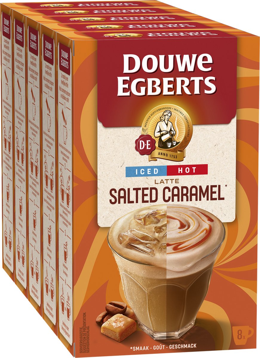 Douwe egberts oploskoffie salted caramel - warm koud - 5 x 8 zakjes