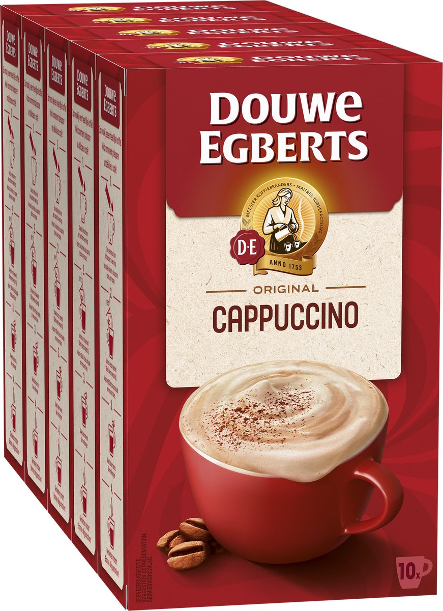 Douwe egberts verwenkoffie cappuccino oploskoffie - 5 x 10 zakjes