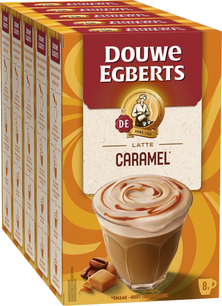 Douwe egberts verwenkoffie latte caramel oploskoffie - 5 x 8 zakjes