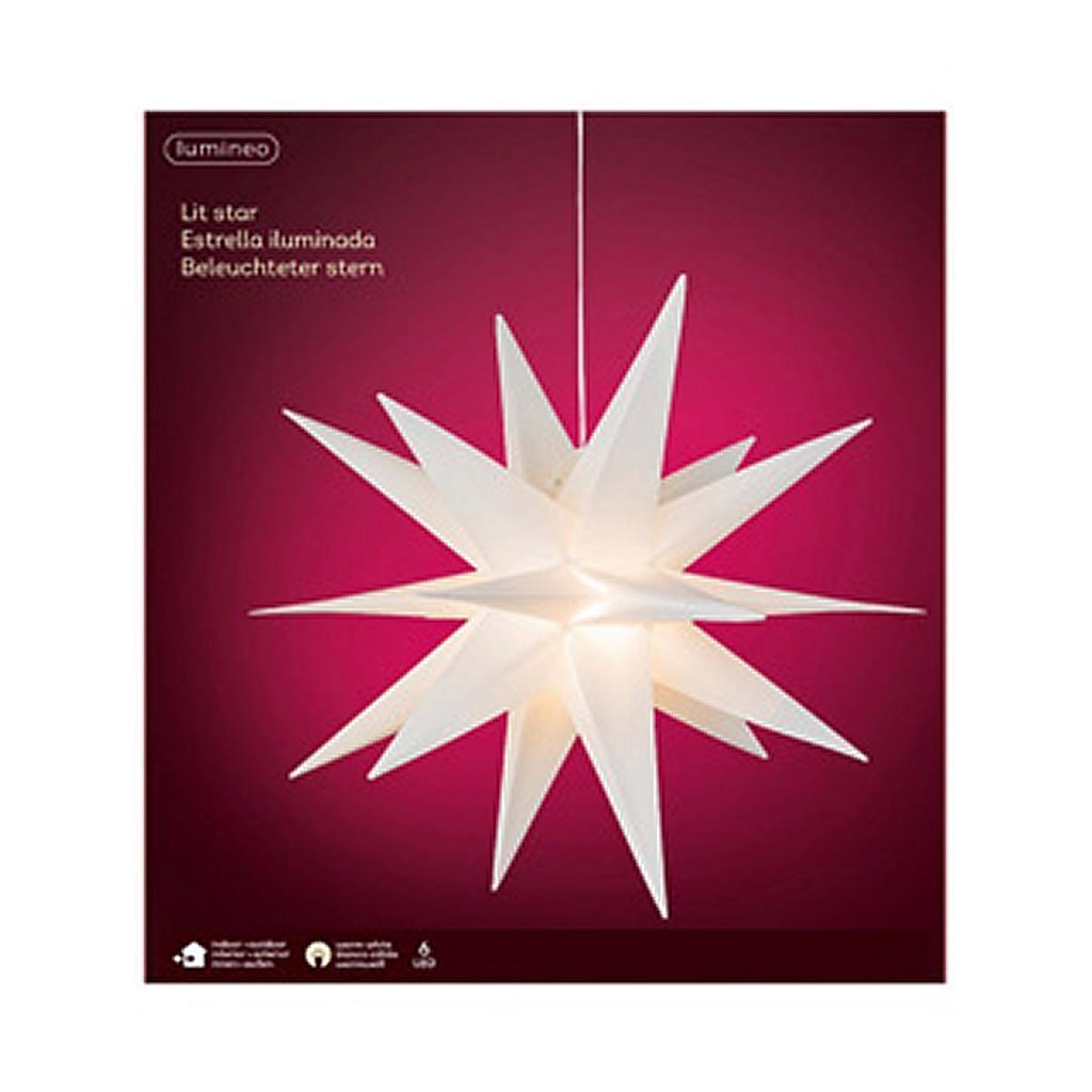 Lumineo Lumineo Kerstster PVC Steady Wit 6 LED's Binnen Buiten 60 cm