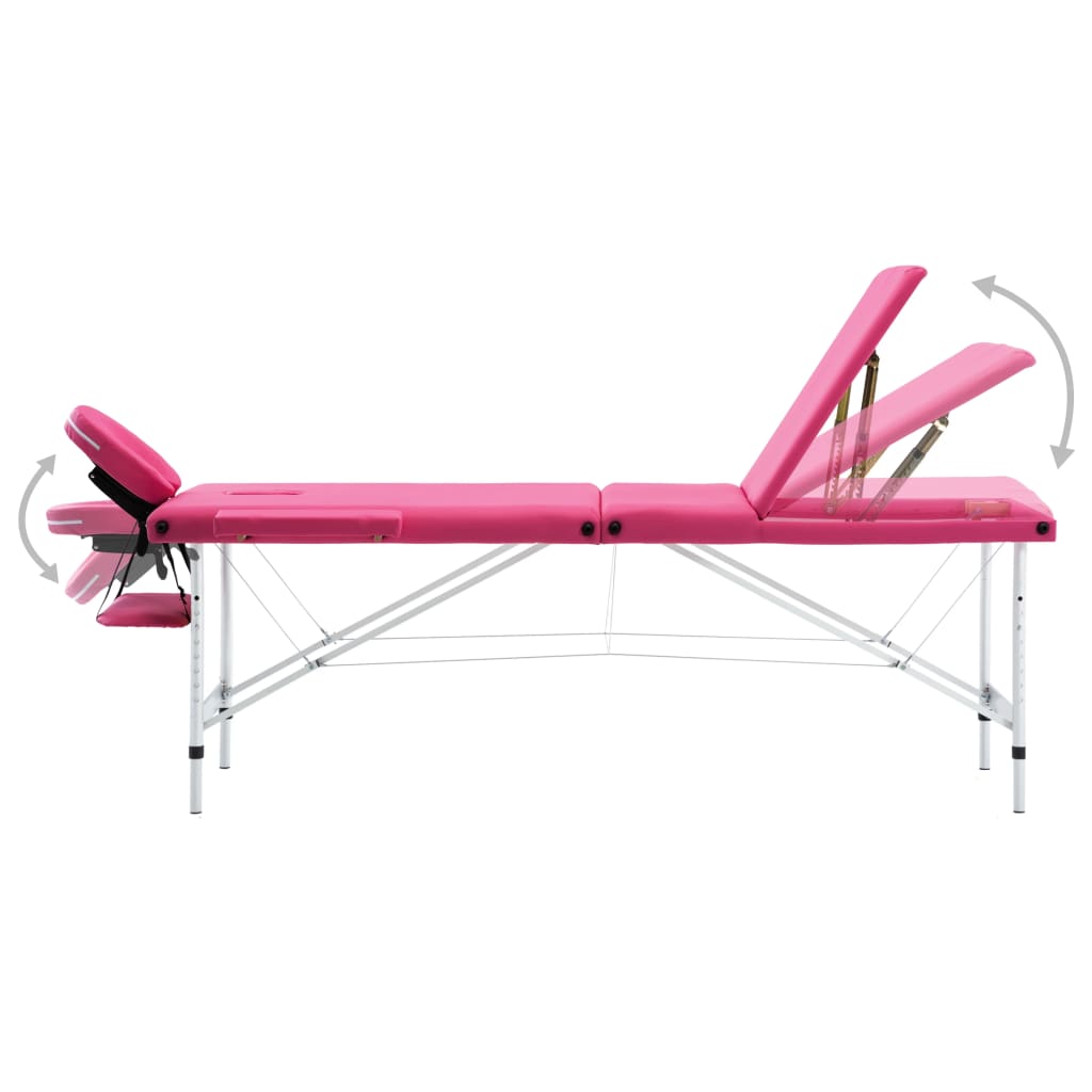 Vidaxl massagetafel inklapbaar 3 zones aluminium roze