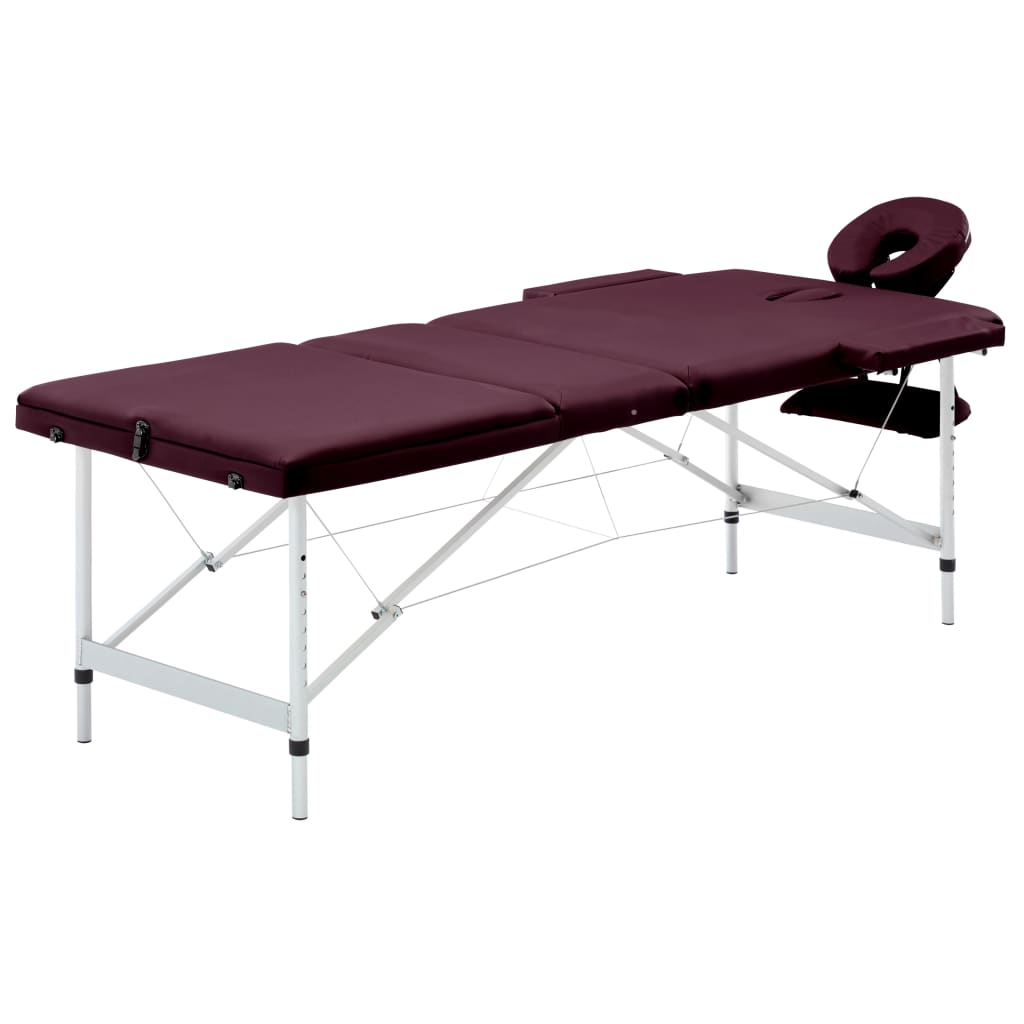 VidaXL Massagetafel inklapbaar 3 zones aluminium wijnpaars