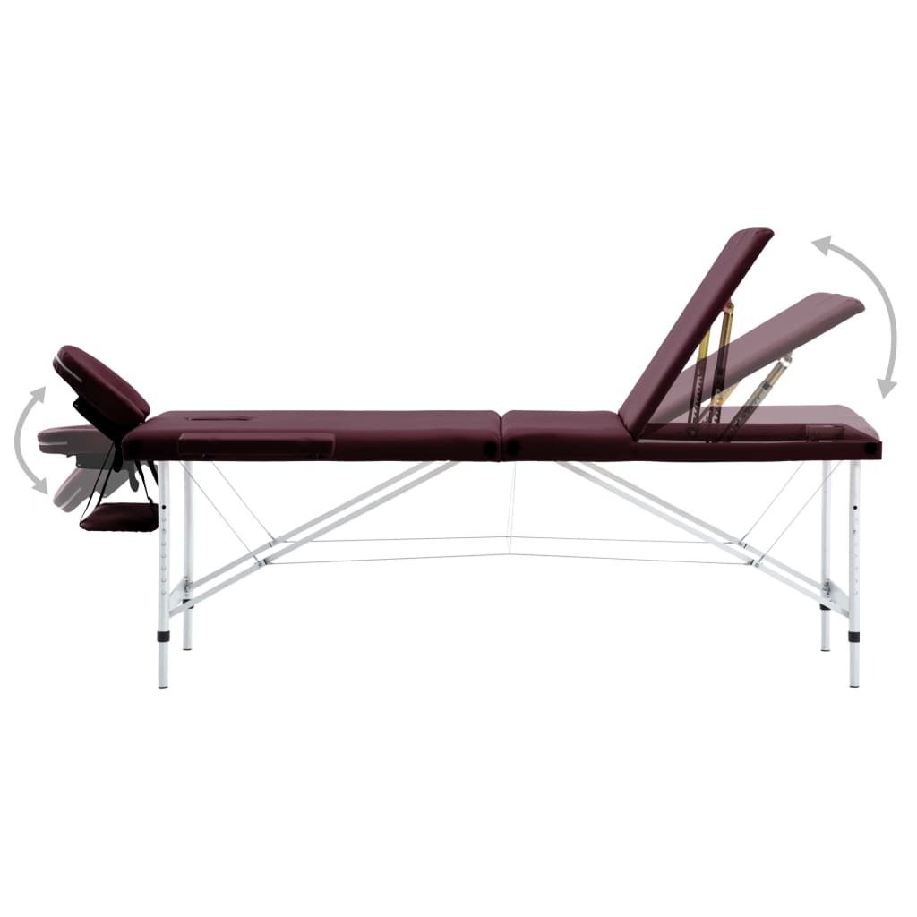 VidaXL Massagetafel inklapbaar 3 zones aluminium wijnpaars
