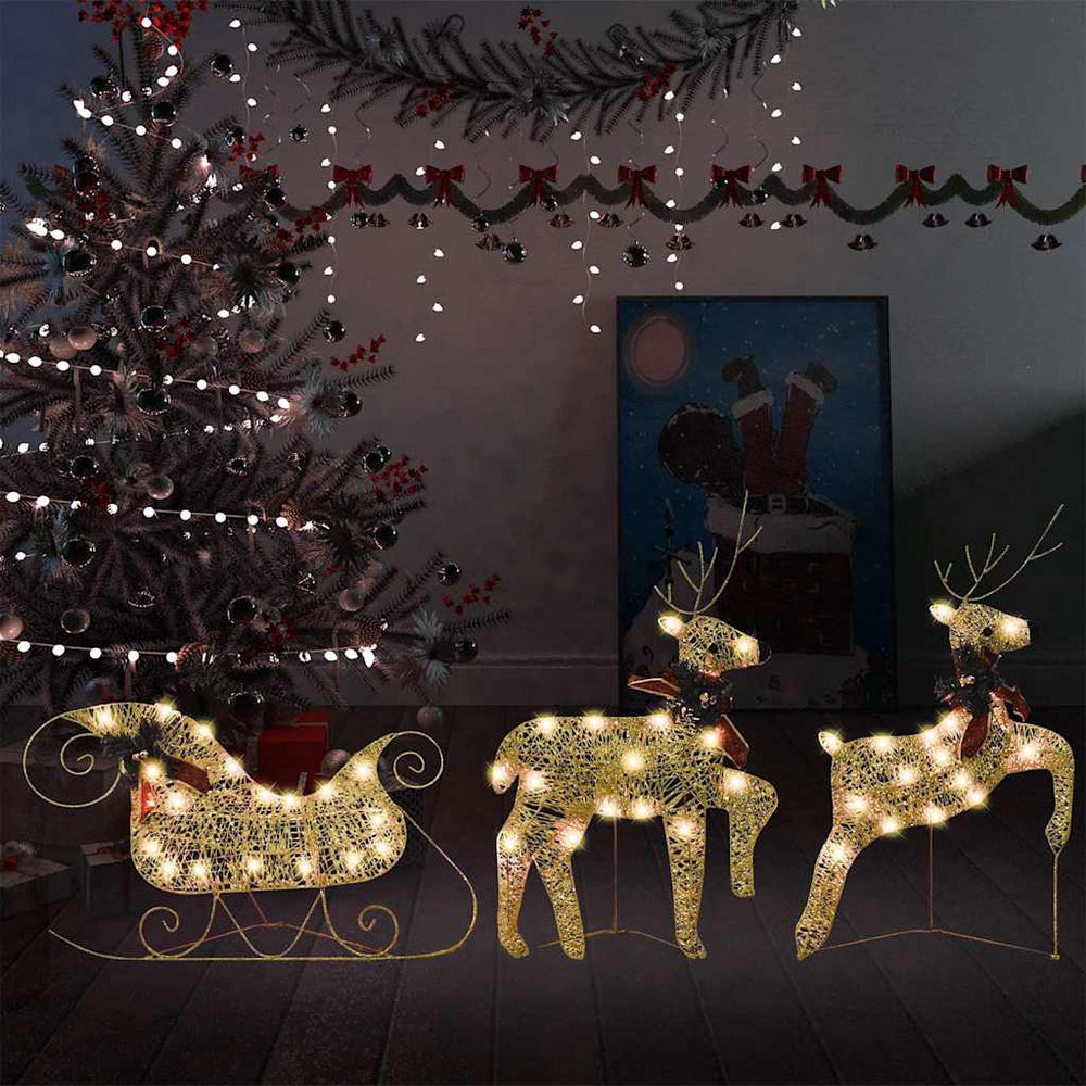 Vidaxl kerstdecoratie rendieren en slee 60 led's goudkleurig