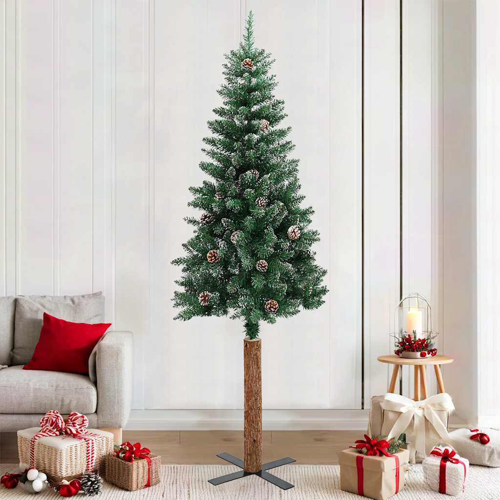 VidaXL Kerstboom met echt hout en sneeuw klein 210 cm groen