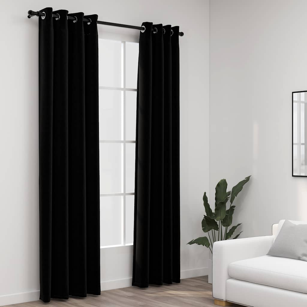 Vidaxl gordijnen linnenlook verduisterend ogen 2 st 140x245 cm zwart