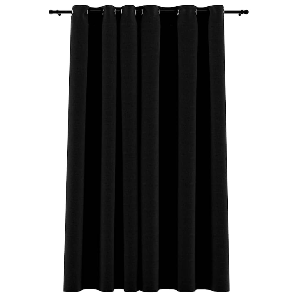 VidaXL Gordijn linnenlook verduisterend met ogen 290x245 cm zwart