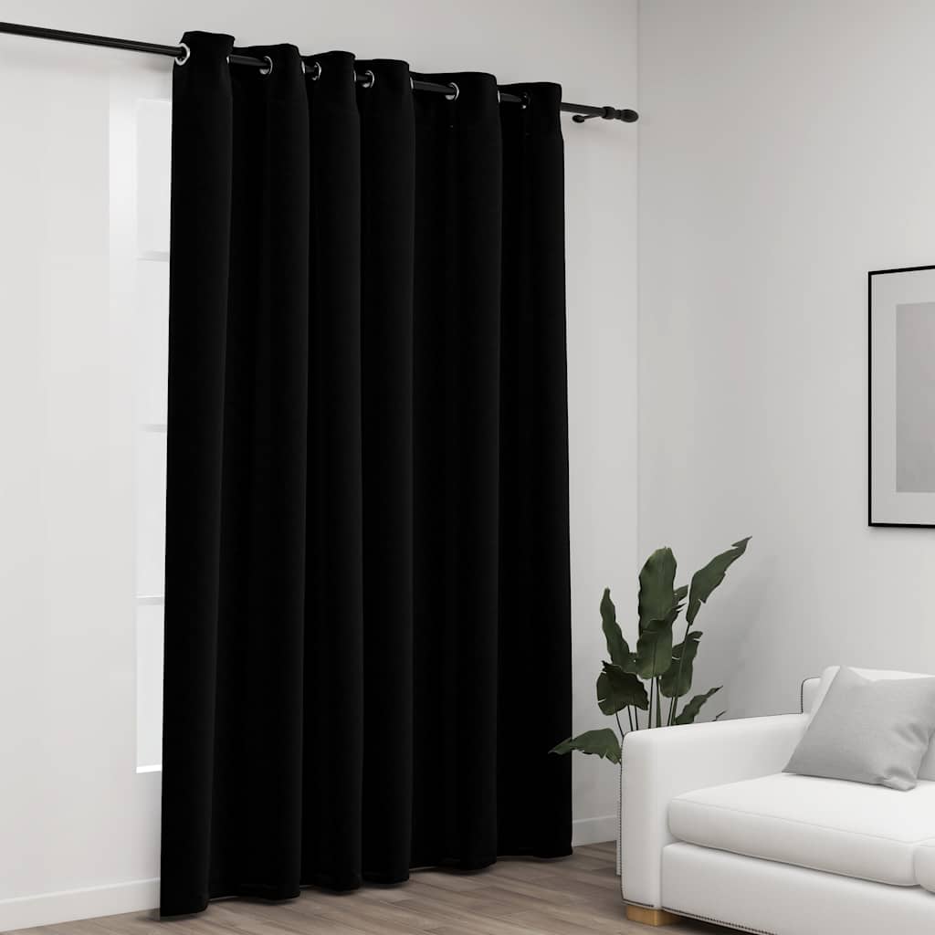 VidaXL Gordijn linnenlook verduisterend met ogen 290x245 cm zwart