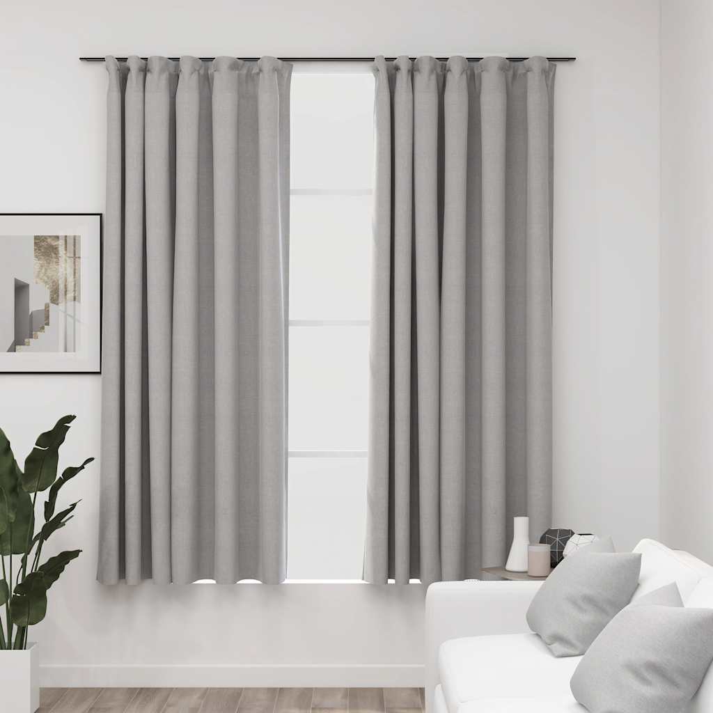 Vidaxl gordijnen linnenlook verduisterend haken 2 st 140x175 cm grijs