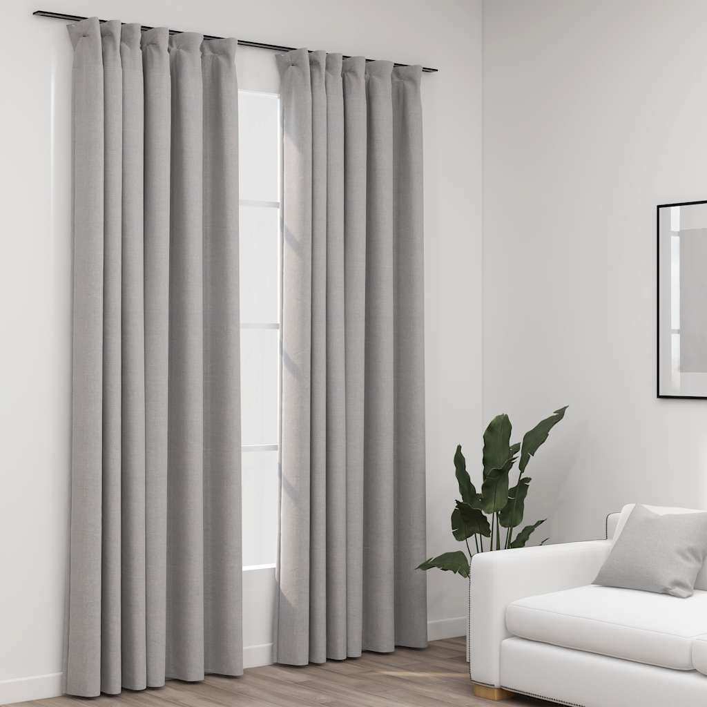 Vidaxl gordijnen linnenlook verduisterend haken 2 st 140x245 cm grijs