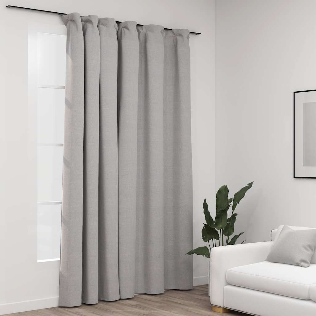Vidaxl gordijn linnenlook verduisterend met haken 290x245 cm grijs
