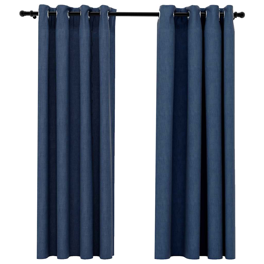 Vidaxl gordijnen linnenlook verduisterend ogen 2 st 140x175 cm blauw