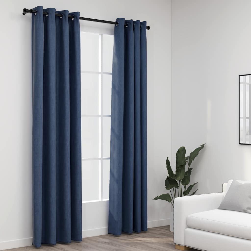 Vidaxl gordijnen linnenlook verduisterend ogen 2 st 140x225 cm blauw