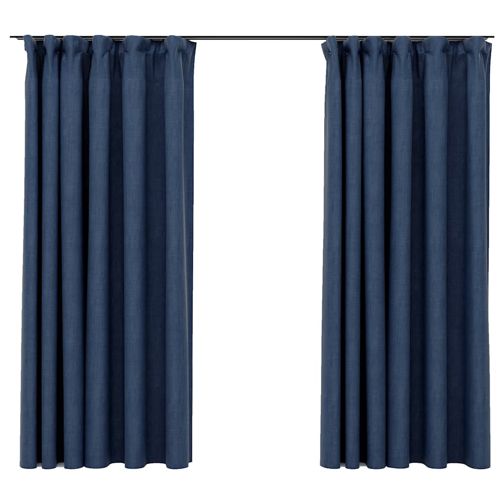 Vidaxl gordijnen linnenlook verduisterend haken 2 st 140x175 cm blauw