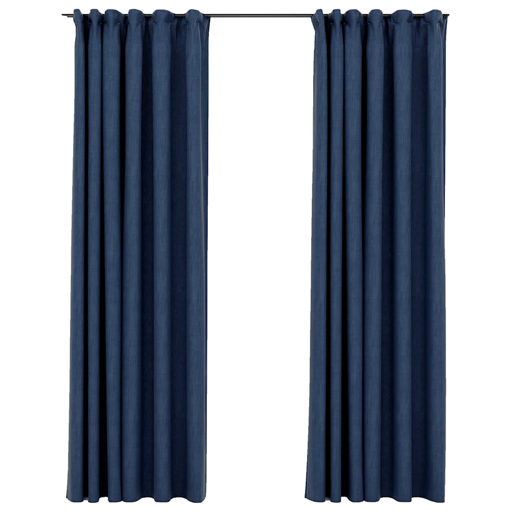 Vidaxl gordijnen linnenlook verduisterend haken 2 st 140x225 cm blauw