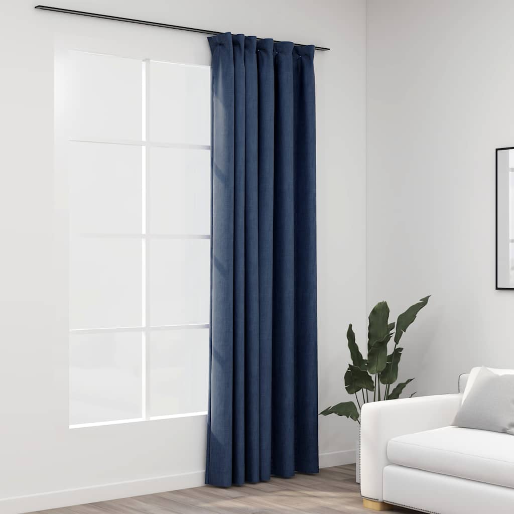 Vidaxl gordijn linnenlook verduisterend met haken 290x245 cm blauw