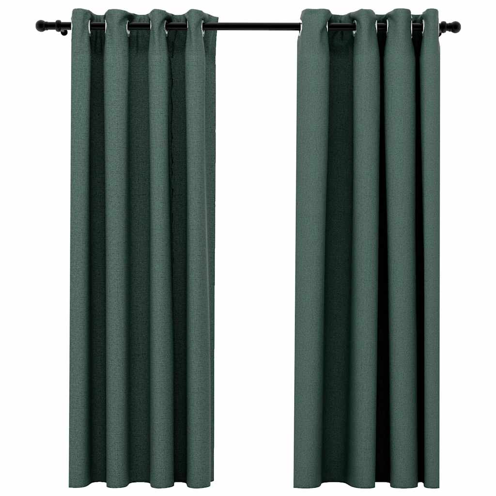 Vidaxl gordijnen linnenlook verduisterend ogen 2 st 140x175 cm groen