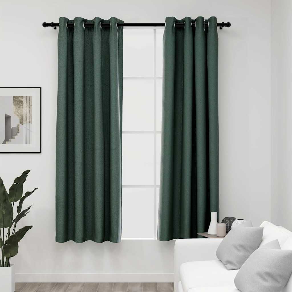 Vidaxl gordijnen linnenlook verduisterend ogen 2 st 140x175 cm groen