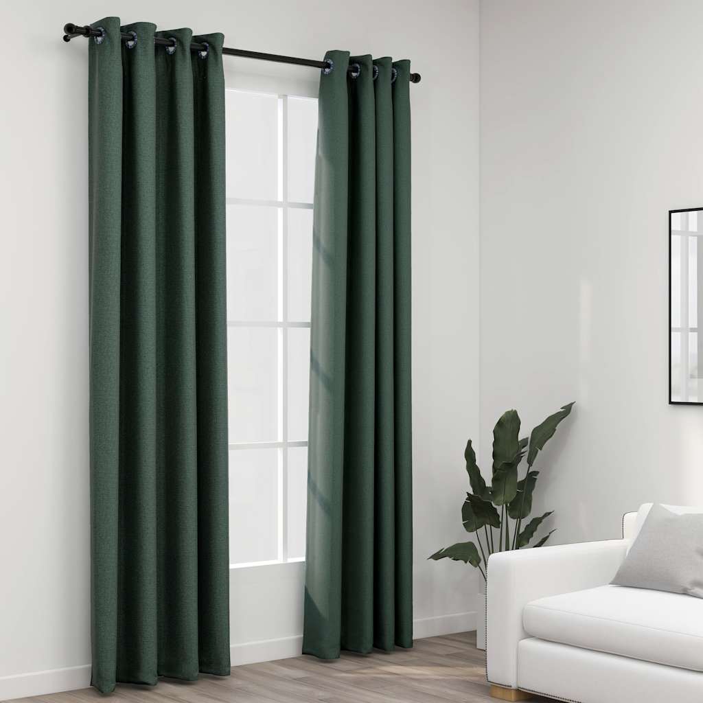 Vidaxl gordijnen linnenlook verduisterend ogen 2 st 140x225 cm groen