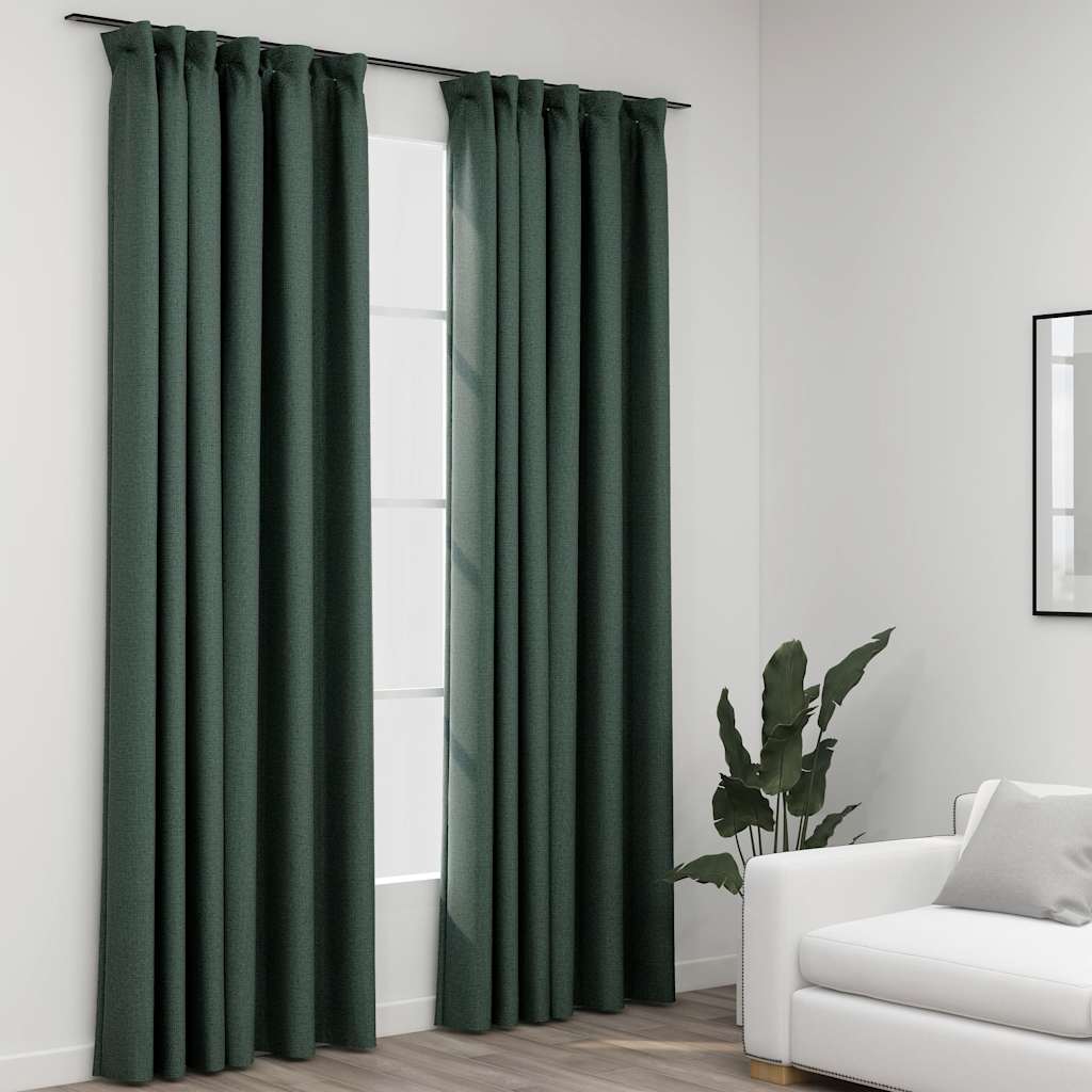 Vidaxl gordijnen linnenlook verduisterend haken 2 st 140x225 cm groen
