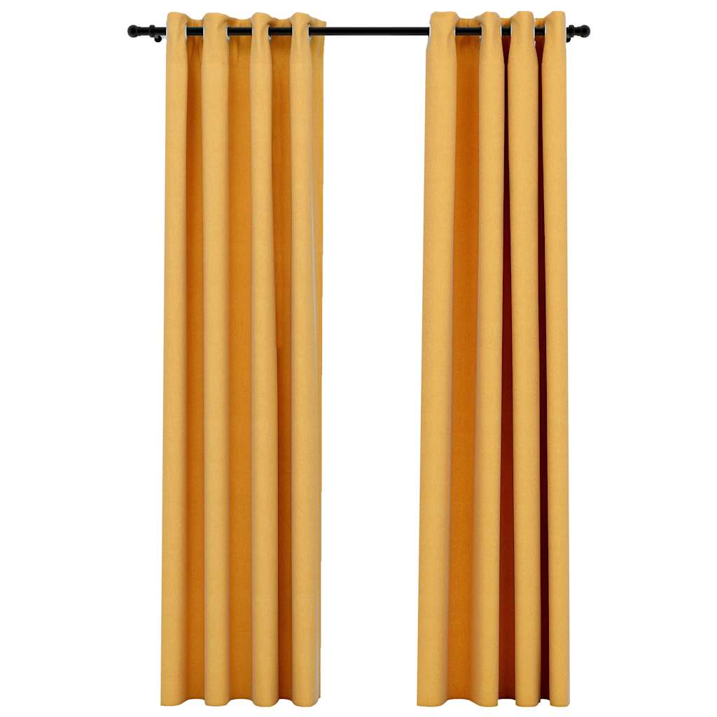 Vidaxl gordijnen linnenlook verduisterend ogen 2 st 140x225 cm geel