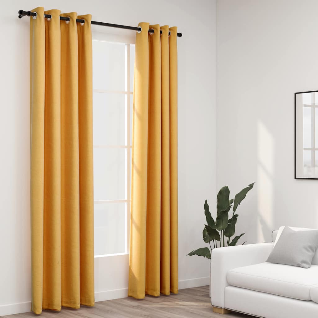 Vidaxl gordijnen linnenlook verduisterend ogen 2 st 140x225 cm geel