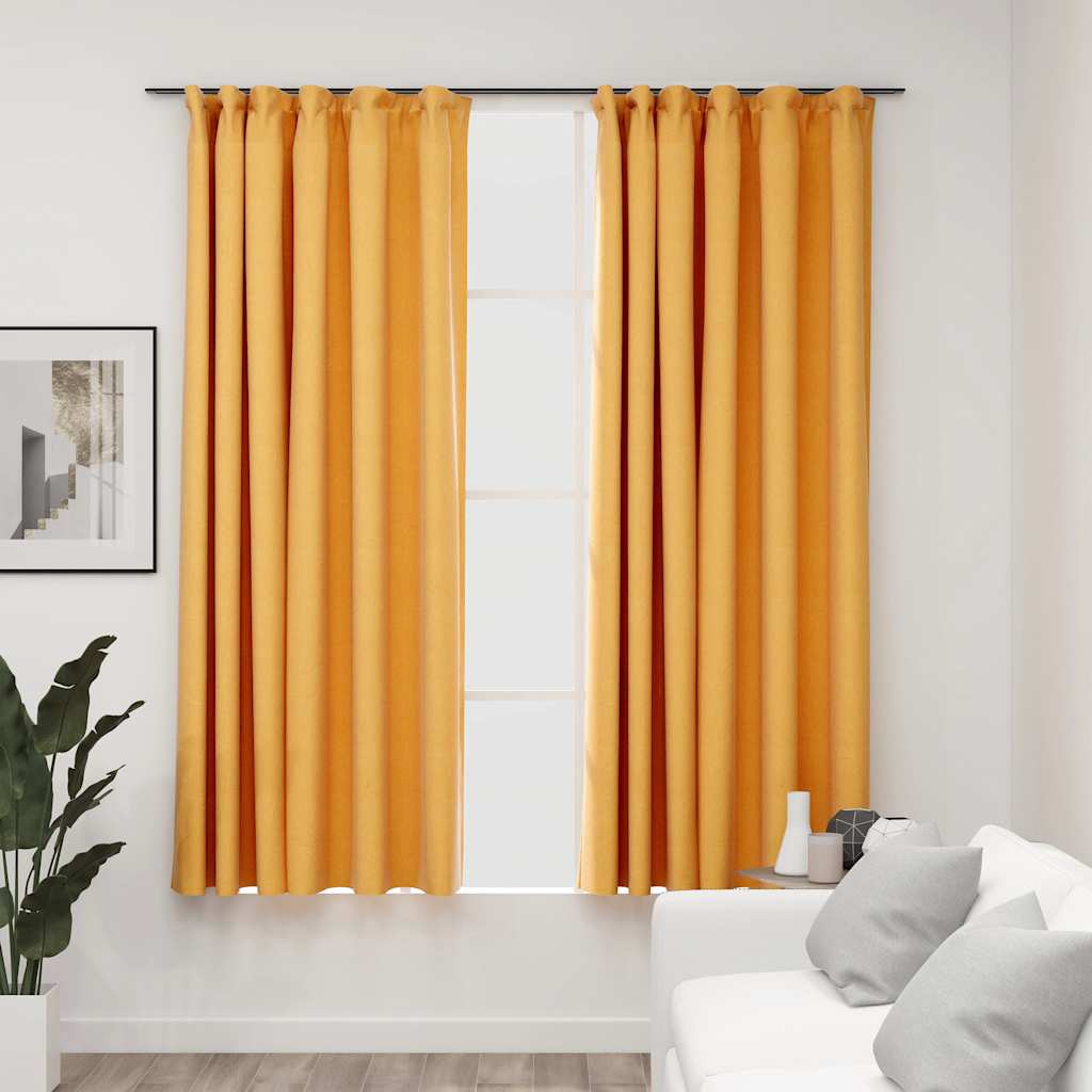 Vidaxl gordijnen linnenlook verduisterend haken 2 st 140x175 cm geel