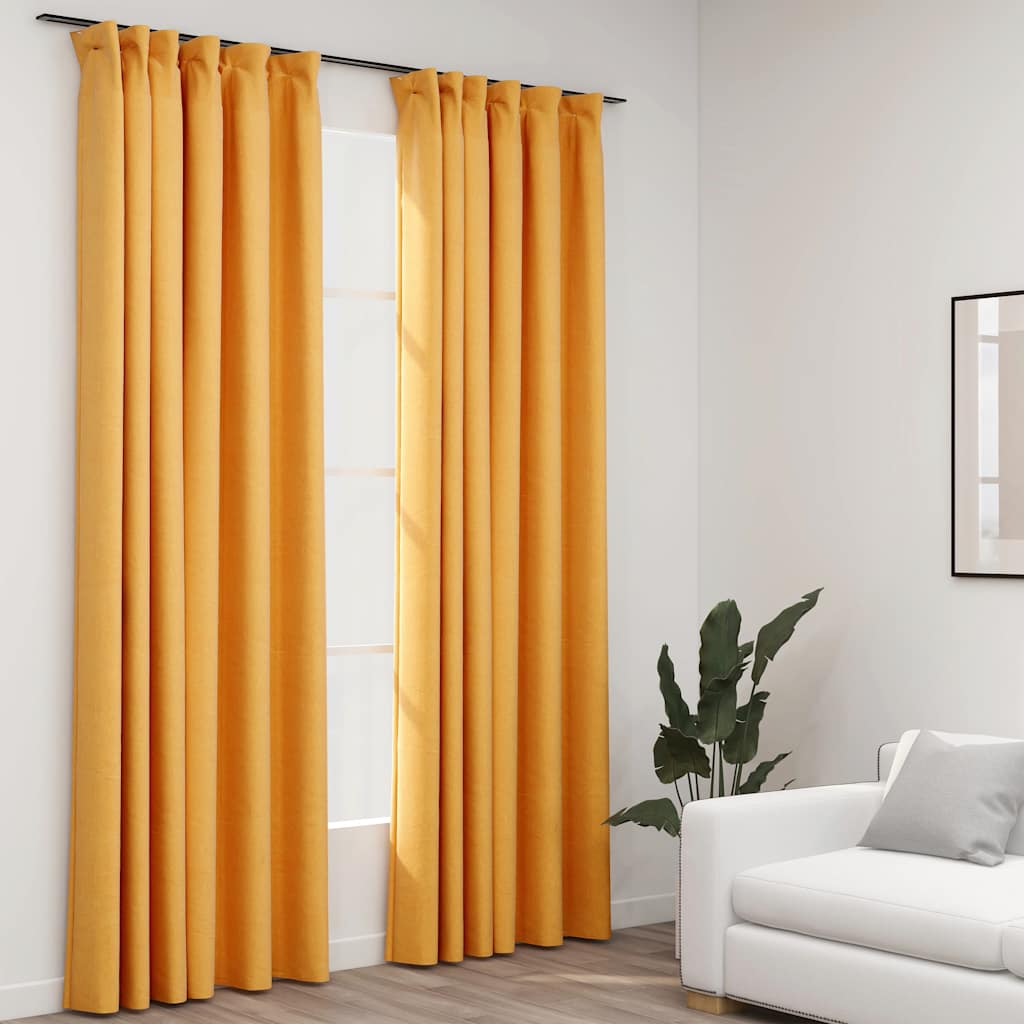 Vidaxl gordijnen linnenlook verduisterend haken 2 st 140x225 cm geel