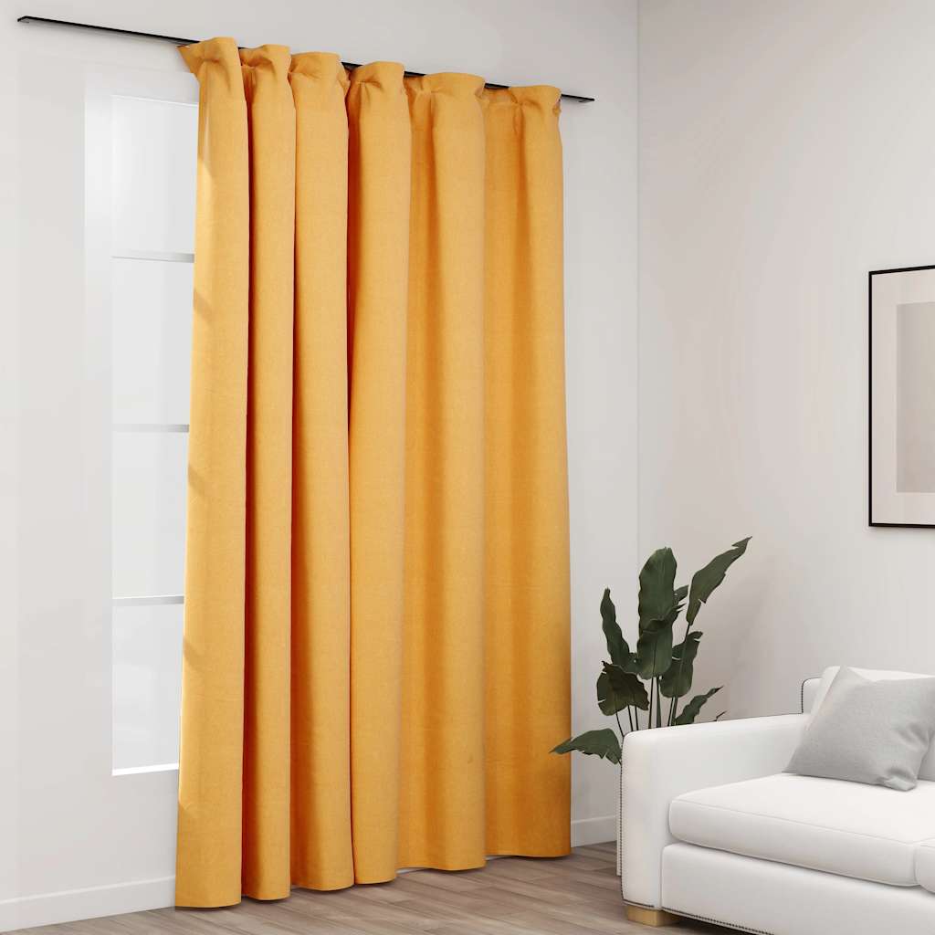Vidaxl gordijn linnenlook verduisterend met haken 290x245 cm geel