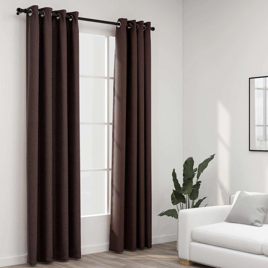 Vidaxl gordijnen linnenlook verduisterend ogen 2 st 140x225 cm taupe