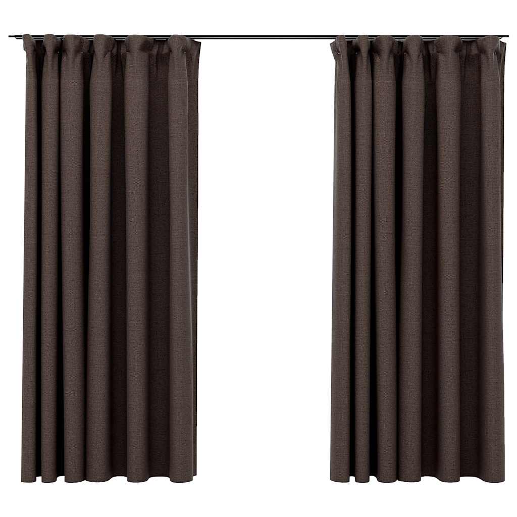 Vidaxl gordijnen linnen-look verduisterend haken 2 st 140x175 cm taupe