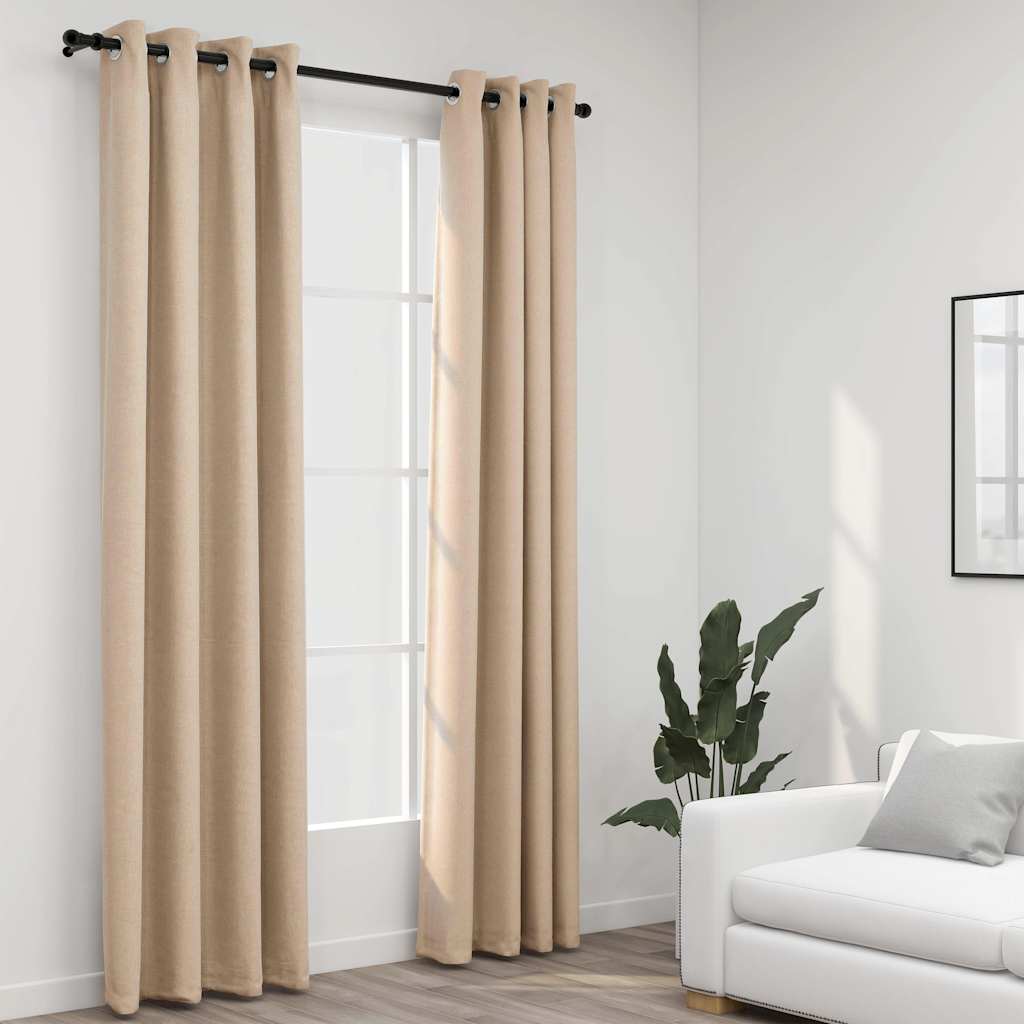 Vidaxl gordijnen linnenlook verduisterend ogen 2 st 140x245 cm beige